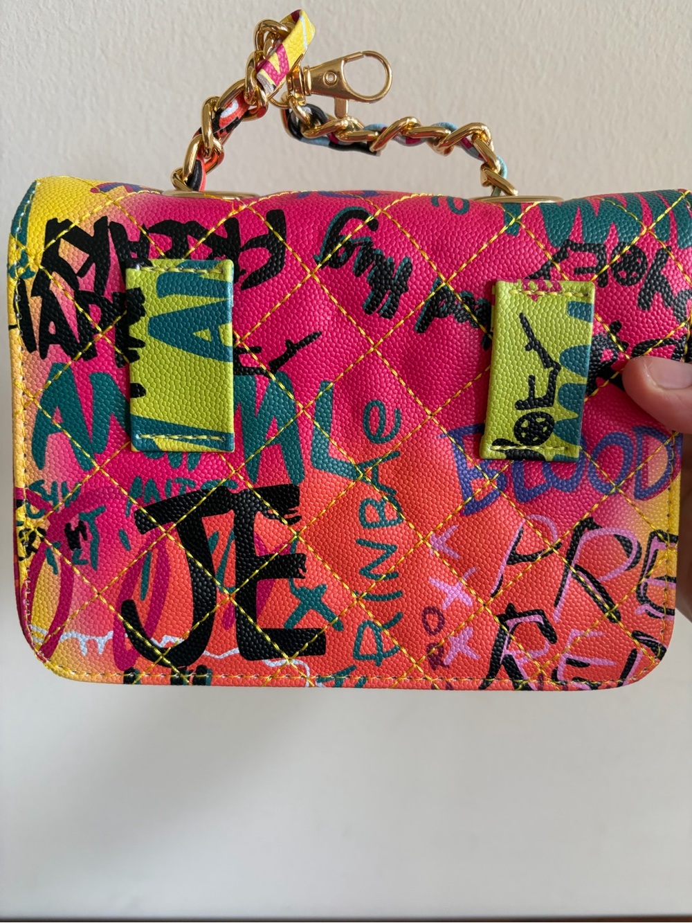 Vibrant Multicolor Graffiti Quilted Mini Crossbody Bag - Picture 2 of 2